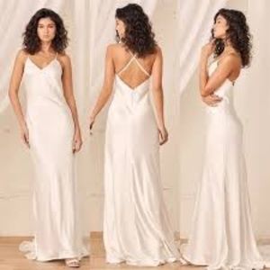 Always My Love White Satin V Neck Maxi Dress Size 6